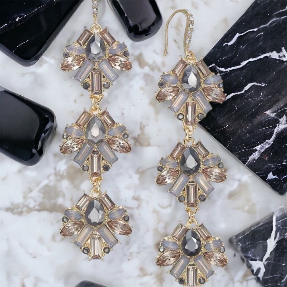 INC Extra Large Gold-Tone Neutral Crystal Linear Drop Earrings, 2.75"
